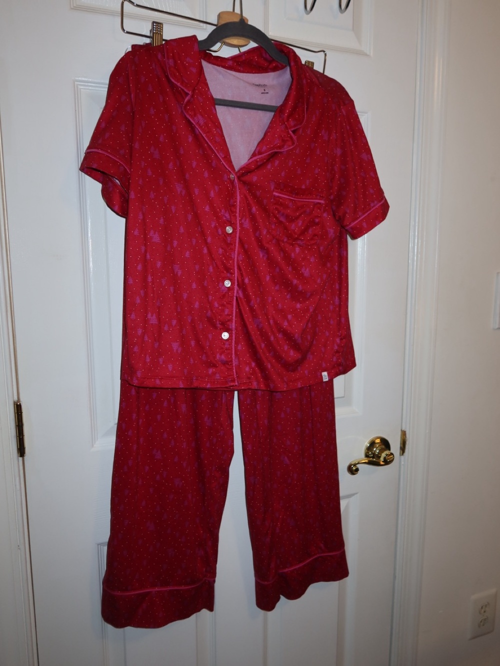 GAP Red Satin Pajama Top with Pink Tree Print